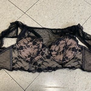 Victoria's Secret Black and Nude Lace Bra Top Demi 34DD